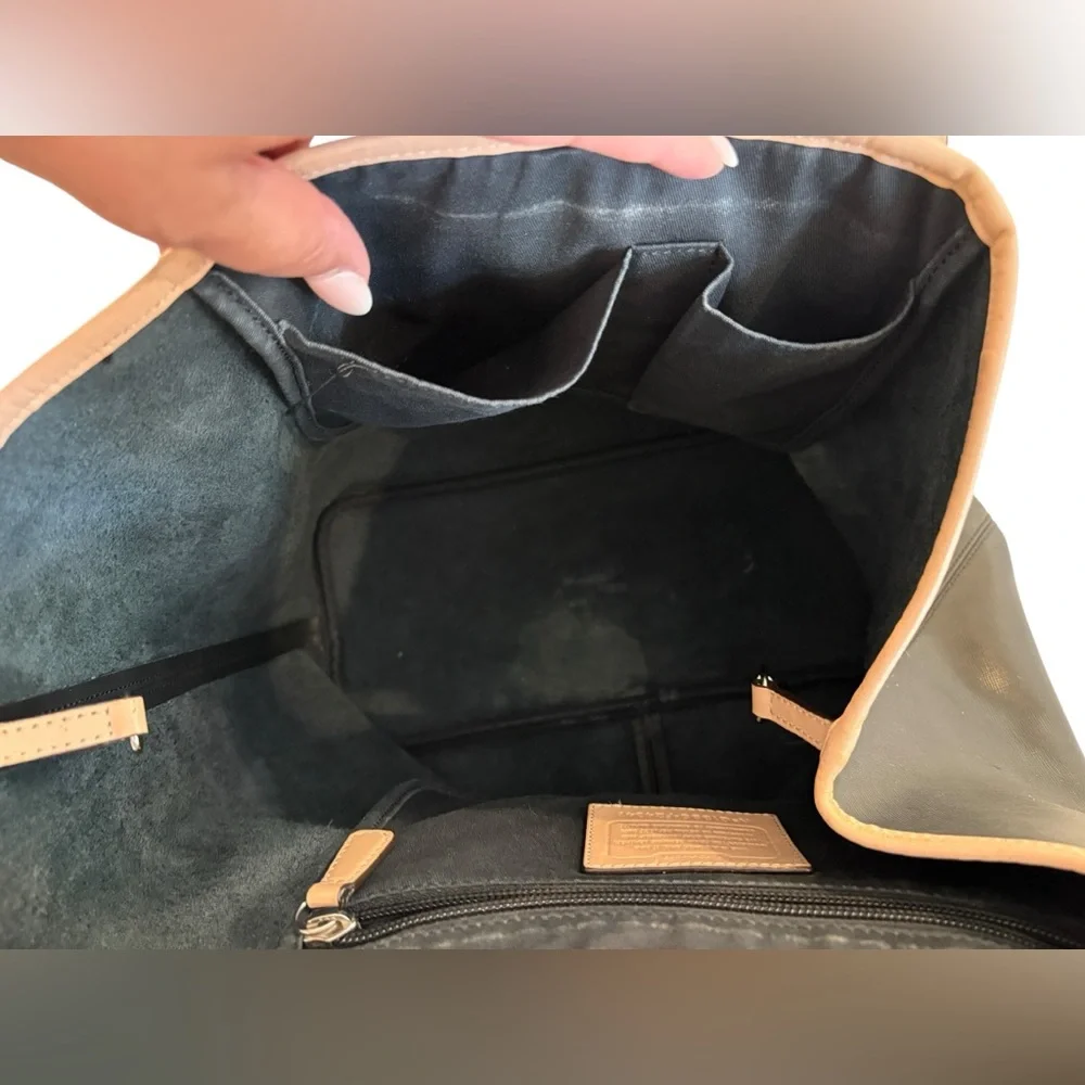 Coach Black Tote with Tan Leather Trim